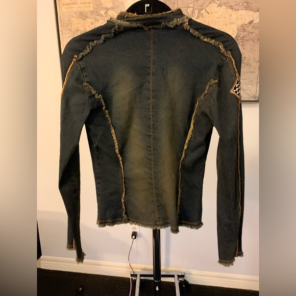 Vintage Riley Long Sleeve Zip Up Racing-Theme Denim Jacket - Picture 4 of 4